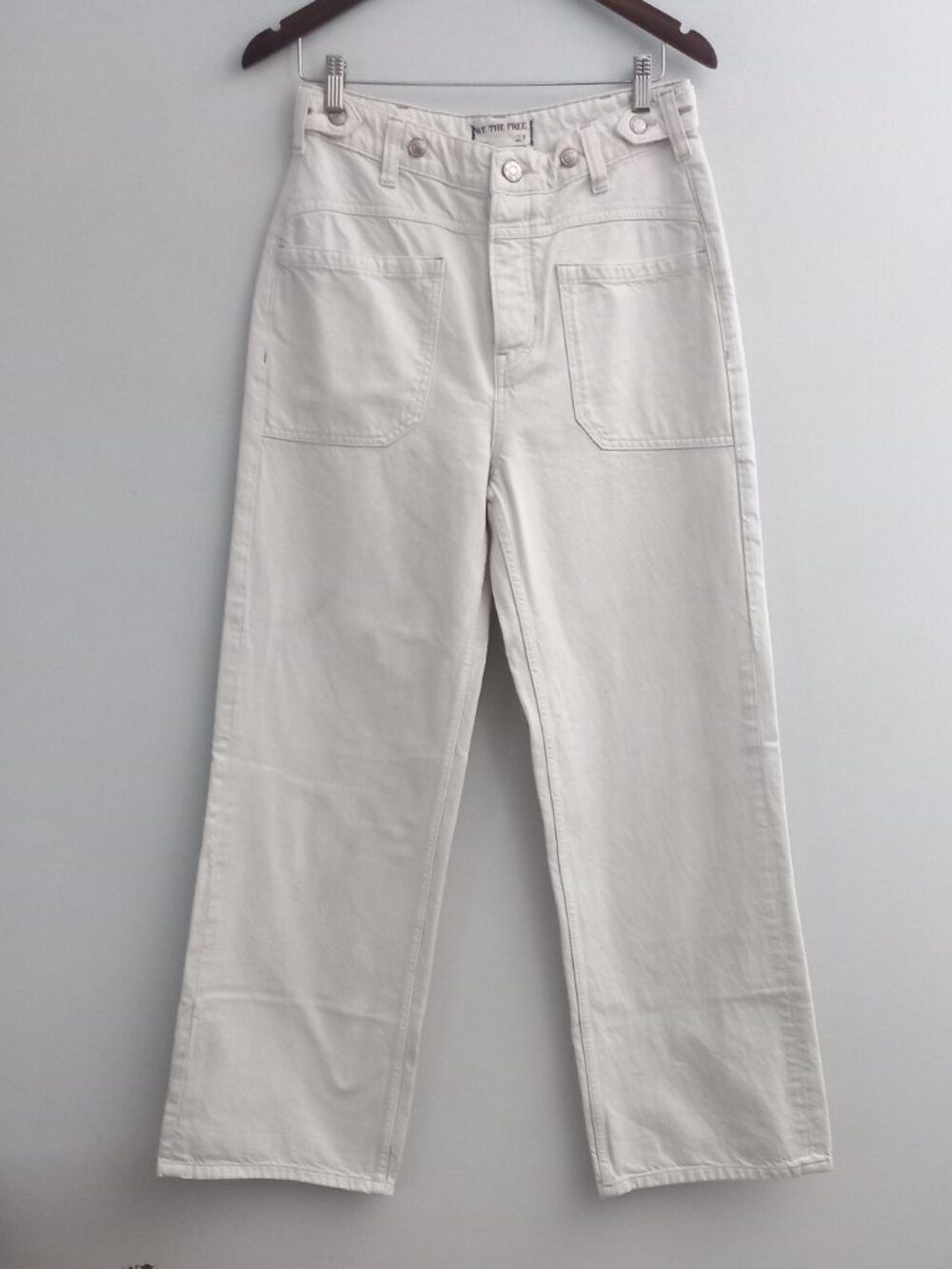 WE THE FREE (FREE PEOPLE) White wide leg button fly jeans